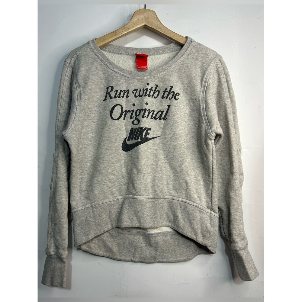 Nike Run With The Original Grey Pullover Sweatshirt Womens Small Graphic Heather